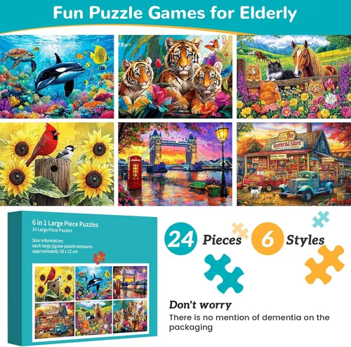 Miniatura 2 de 6 Paquetes de 24 Rompecabezas de Piezas Grandes para Personas Mayores, Productos para Demencia y Alzheimer, Juego de Memoria y Cognitivo Fácil