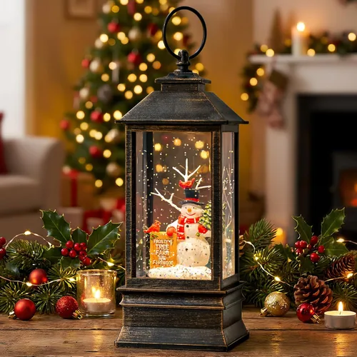 Miniatura 7 de Linterna de globo de nieve de Navidad, muñeco de nieve musical, árbol de Navidad, globo de nieve iluminado con temporizador USB/batería operada