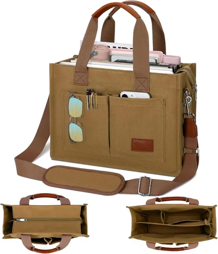 Miniatura 23 de Bolso grande de lona con compartimentos y cremallera para mujer de KKXIU, bolso cruzado, de trabajo, bíblico, de mensajero con bolsillos