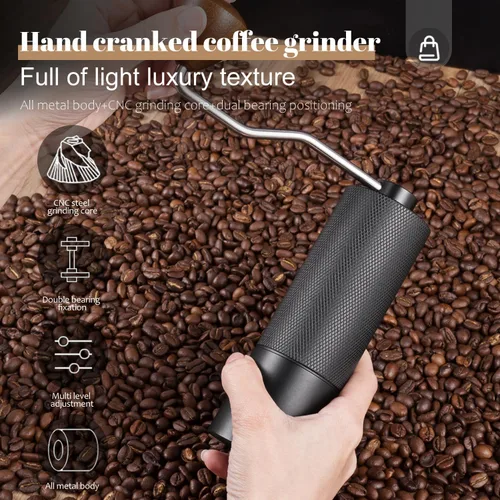 Miniatura 6 de Molinillo de café manual con capacidad de 0.88 oz, rebabas de acero inoxidable, mango de madera, molinillo de café para rebabas para el hogar, Negro