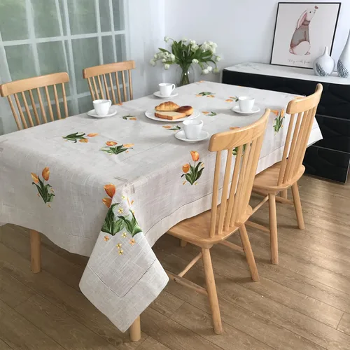 Miniatura 7 de Mantel bordado para decoración de encaje a prueba de polvo, sin arrugas, lavable, floral, rectangular, para cocina, comedor, vacaciones, cumpleaños