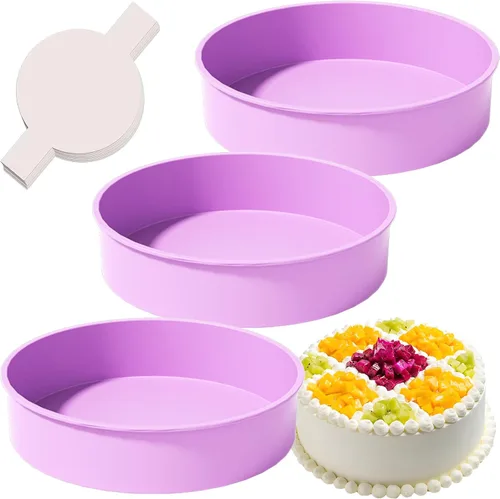 Miniatura 14 de Moldes redondos de 4 pulgadas para hornear, paquete de 3 moldes de silicona para pasteles con 40 piezas de papel pergamino, moldes antiadherentes