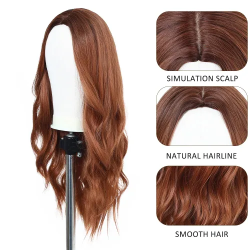 Miniatura 3 de Esmee Pelucas largas de color castaño rojizo ombré para mujer, peluca de cabello sintético ondulado y rizado natural para uso diario, fiestas