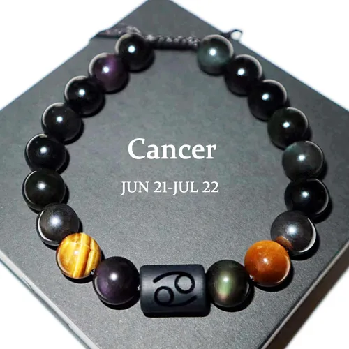 Miniatura 57 de Pulseras de la amistad, pulsera de obsidiana negra arcoíris para mujeres y hombres, 0.394 pulgadas (0.394 in), ojo de tigre, hematita y cristal