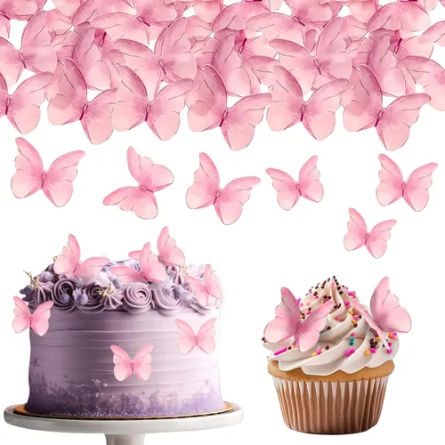 Miniatura 9 de TIESOME 48 mariposas comestibles para decoración de pasteles, decoración de cupcakes de mariposa vívida para bodas, cumpleaños, aniversario