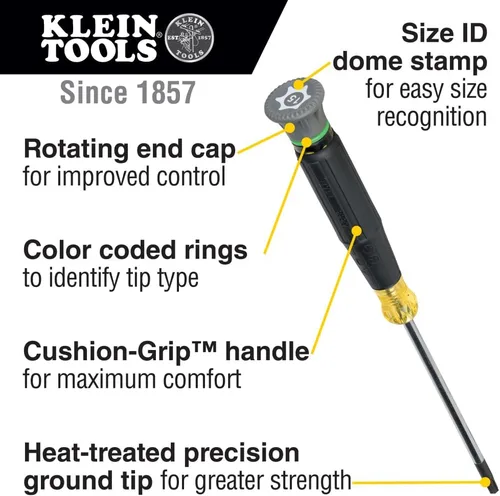 Miniatura 2 de Klein Tools 85617 Juego de destornilladores de precisión mini, ranurados, Phillips, TORX, asas de agarre acolchado, ideal para bloques