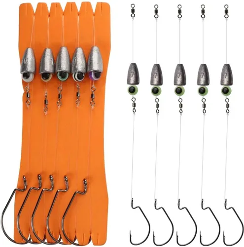 Miniatura 11 de Dovesun Kit de 10/5 piezas de equipo Carolina listo para pesca de lubina, juego de gancho para bagre y bagre, con ganchos para lubina, giratorio