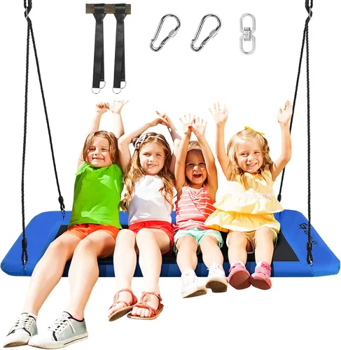 Goplus Columpio de árbol de plataforma gigante de 60 pulgadas para niños y adultos, columpio rectangular ajustable para interiores y exteriores con