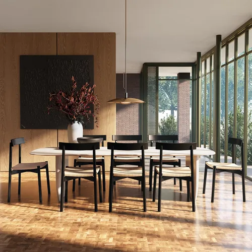 Miniatura 6 de Poly & BARK Hamm Silla de comedor – 18 pulgadas de altura del asiento, marco de roble macizo, asiento de cuerda tejida a mano, diseño moderno