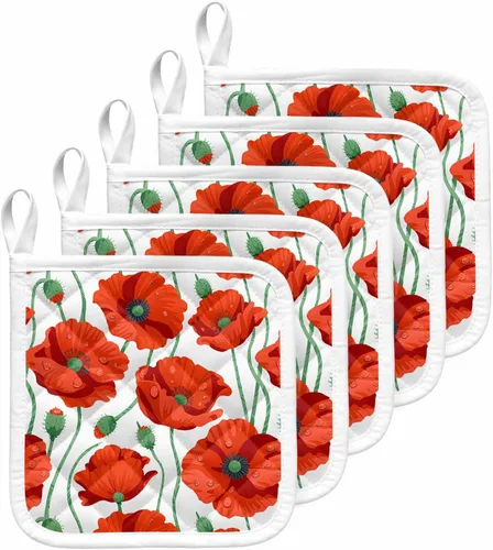 Miniatura 11 de Paquete de 2 soportes para ollas para cocina, flores de amapola naranja, a prueba de calor, con lazo para colgar, soportes para ollas calientes