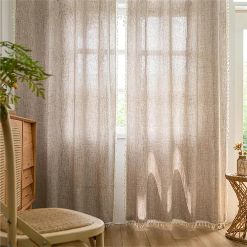 Miniatura 5 de Setaback - Cortinas bohemias de lino para sala de estar, 84 pulgadas de largo, 2 paneles con borlas, estilo campestre bohemio, bolsillo para Gris