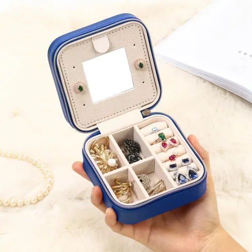 Miniatura 2 de Estuche de viaje para joyas con espejo, pequeño organizador de joyas de viaje, caja de joyería portátil, mini organizador de viaje, caja