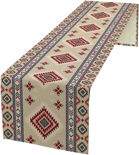 Miniatura 15 de Camino de mesa étnico del suroeste, navajo tribal nativo americano, bohemio, patrón geométrico azteca, camino de mesa para cocina, mesa de comedor