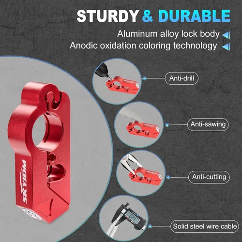 Miniatura 5 de Combo de bloqueo de motocicleta - Casco y agarre antirrobo para todas las motocicletas, bicicletas, cuatrimotos, scooters con diámetros de manillar