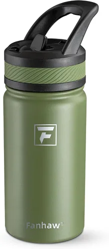 Miniatura 7 de Fanhaw Botella de agua aislada para niños de 14 onzas con tapa de pajita – Acero inoxidable de doble pared al vacío, a prueba de fugas, botellas