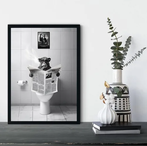 Miniatura 5 de Foduuo Divertido arte de pared para decoración de baño, impresión artística en lienzo en blanco y negro, enmarcadas en negro, divertidas impresiones
