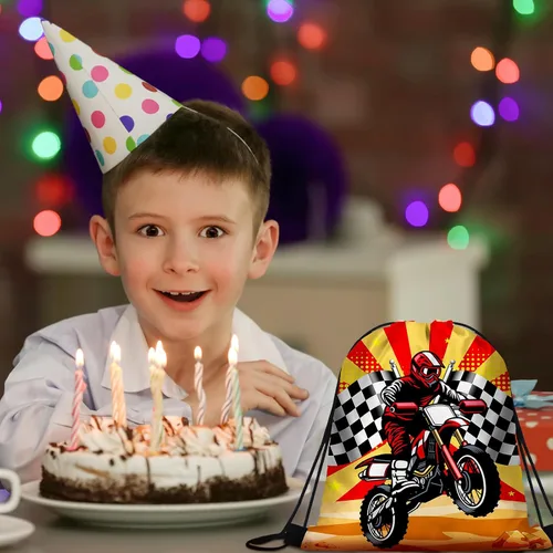 Miniatura 2 de Boao Paquete de 16 bolsas de regalos de motocross con cordón para fiestas temáticas de carreras, bolsas de regalos para fiestas de cumpleaños