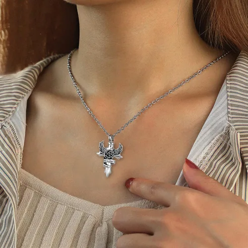 Miniatura 4 de TGLS Collar de urna con cruz de ala de ángel In Loving Memory para mamá, papá, abuela, cenizas humanas, miembros de la familia, recuerdo