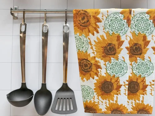 Miniatura 3 de Juegos de decoración de cocina de girasol con manteles individuales de girasol, toallas de cocina de girasol, guante de horno y soporte para ollas