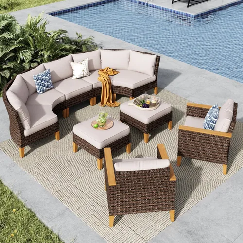 Miniatura 58 de MFSTUDIO Juego de 2 muebles de ratán para patio, sofá biplaza de mimbre para exteriores, juego de conversación para jardín, piscina, patio trasero