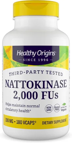 Healthy Origins Nattokinase 2,000 FU (100 mg, sin OMG, sin gluten, soporte circulatorio), 180 cápsulas vegetales
