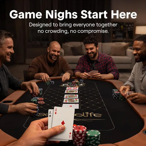 Miniatura 2 de SereneLife Player - Póker plegable ovalado, mesa Texas Holdem, con riel acolchado resistente al agua, 10 portavasos, superficie de fieltro marrón