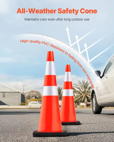Miniatura 3 de VEVOR Conos de seguridad, paquete de 6 conos de tráfico de 36 pulgadas, conos de construcción naranja de PVC con collares reflectantes y base negra