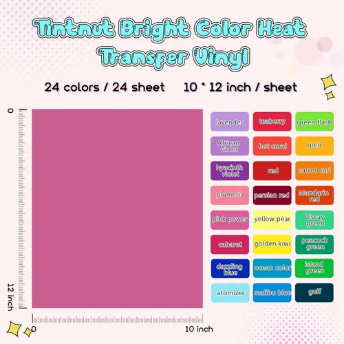 Miniatura 2 de Tintnut Vinilo de transferencia de calor de color brillante, 24 hojas de 12 x 10 pulgadas, vinilo multicolor para planchar para camisetas, bolsas