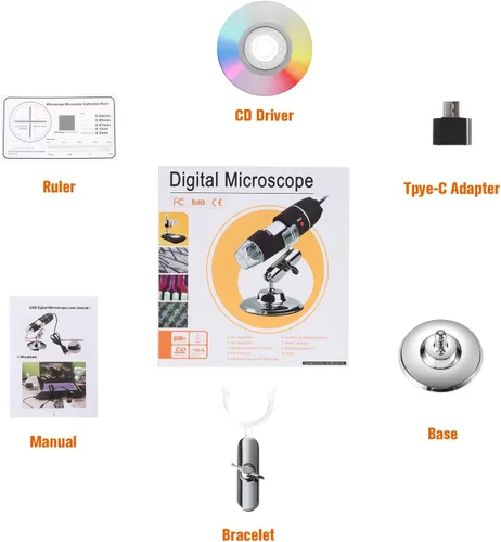 Miniatura 6 de Microscopio USB para Android/PC, microscopio digital de aumento 40-1000X, endoscopio de cámara con 8 luces LED ajustables