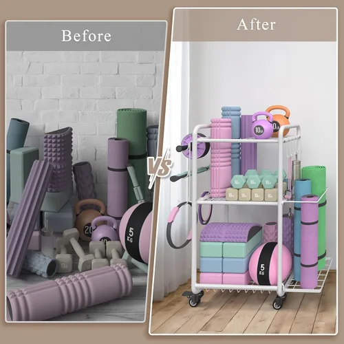Miniatura 7 de Estante multifuncional de almacenamiento para gimnasio en casa, estante de almacenamiento de esterilla de yoga, estante de pesas para mancuernas