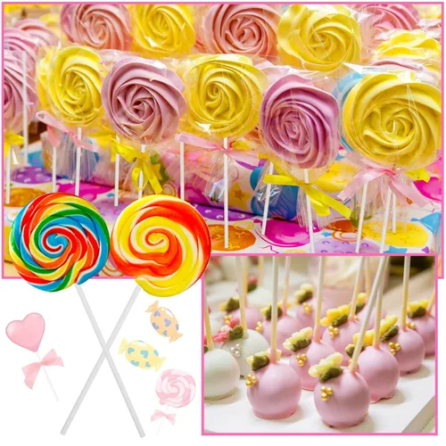 Miniatura 6 de 300 piezas de palitos para pastel pop y envolturas, palitos para pastel pop de 15 cm con lazos para caramelos, chocolates, galletas y dulces