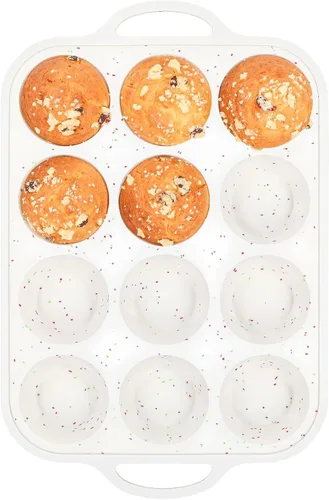 Miniatura 10 de Moldes de silicona para magdalenas para hornear, paquete de 2 unidades, 2.8 pulgadas con marco reforzado de metal, molde de silicona antiadherente