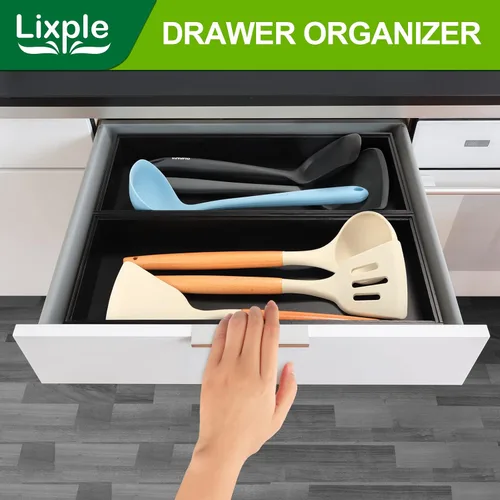 Miniatura 8 de Lixple Organizador de Cajón de Bambú, Pequeño Organizador de Cubiertos para Cajón de Cocina, Organizador de Utensilios Apilable, 2 Piezas