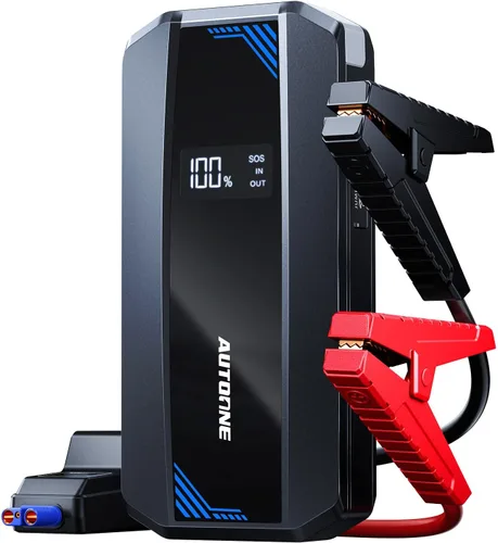 AUTOONE Arrancador de Coche 6000A Refuerzo de Batería, Paquete de Batería Portátil para Todos los Combustibles 10L Diésel, Caja de 12V con Cables de
