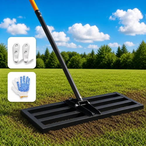 Miniatura 7 de Rastrillo nivelador de 30 x 10 pulgadas para kit de nivelación de patio trasero, herramienta de nivelación de césped resistente de 6.5 pies