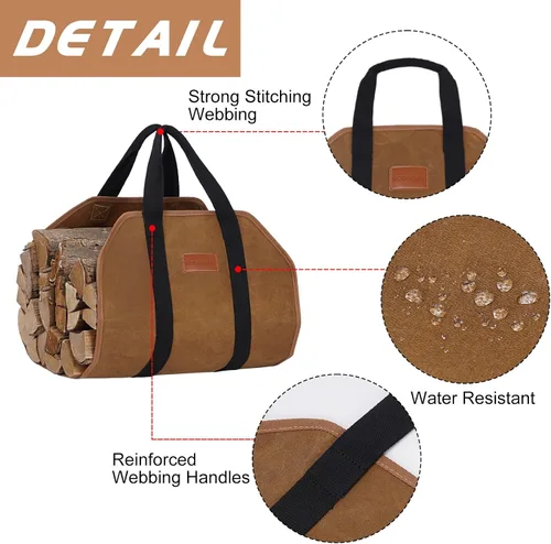 Miniatura 4 de G GOOD GAIN Portador de leña de lona encerada con asas, portador de madera para leña, bolsa de almacenamiento de leña resistente de 39x18 pulgadas