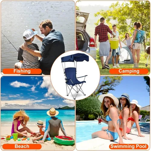 Miniatura 7 de KOCASO Silla de playa plegable con toldo con sombrilla, resistente 330 libras, silla de césped portátil para acampar con soporte para tazas