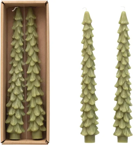Miniatura 18 de Creative Co-Op Velas cónicas en forma de árbol sin perfume, color beige ponche de huevo, juego de 2 en caja Ponche de huevo beige