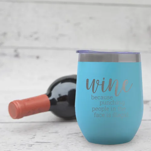 Miniatura 3 de Canopy Street Snarky People - Vaso de acero inoxidable de 12 onzas, vaso de metal azul brillante / divertido vaso de vino grabado
