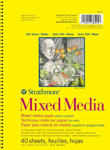 Strathmore 300 Series - Bloc de papel para medios mixtos, encuadernado con alambre lateral, 14 x 22 cm, 40 hojas (117 lb/190 g) - Papel de artista