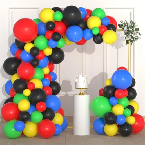 Miniatura 18 de Guirnalda de arco de globos azul real, negro, plateado y blanco, globos de confeti plateado metálico azul, negro, blanco, globo de videojuegos