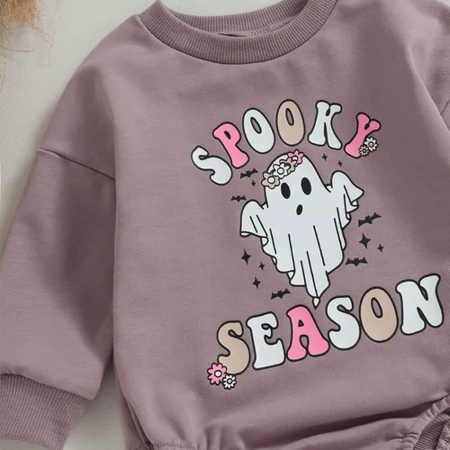 Miniatura 5 de FOCUSNORM Disfraz de Halloween para bebé recién nacida, sudadera de calabaza, mameluco de manga larga para otoño e invierno