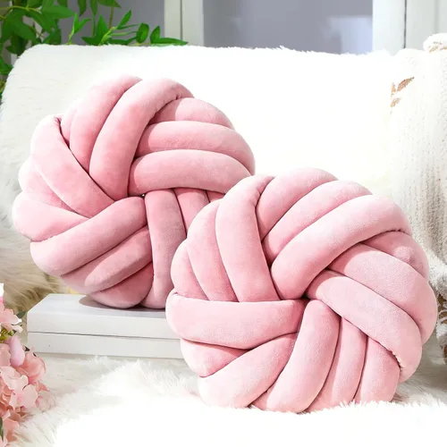 Miniatura 10 de Fumete 2 Piezas Almohadas de Nudo Redondas de 14 Pulgadas, Almohada de Bola de Nudo de Felpa Suave Decorativa Hecha a Mano, Cojín Decorativo Moderno