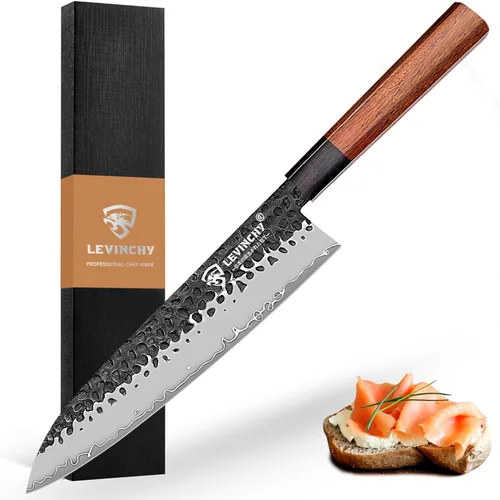 Miniatura 5 de Cuchillo de pan profesional de acero inoxidable japonés de Damasco de 8 pulgadas con mango negro Premium G10, cuchillo de cocina ergonómico