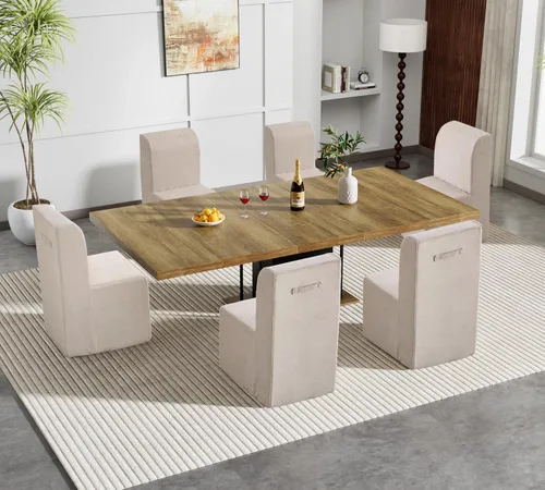 Miniatura 15 de Juego de mesa de comedor de mármol sintético blanco para 10, juego de mesa de comedor extensible de 11 piezas de 63 a 94 pulgadas con 10 sillas