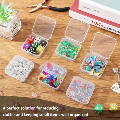 Miniatura 4 de SATINIOR 100 Piezas Cajas de Almacenamiento de Perlas de Plástico Transparente Cajas Pequeñas Claras con Tapa con Bisagras Estuche de Plástico