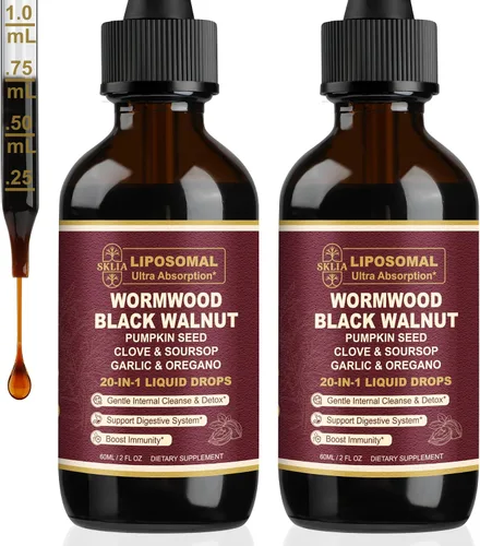 Miniatura 9 de Limpiador Liposomal 20-en-1 de Ajenjo y Nuez Negra para Humanos Gotas Líquidas – Limpieza Rápida del Intestino y Apoyo Digestivo con Clavo