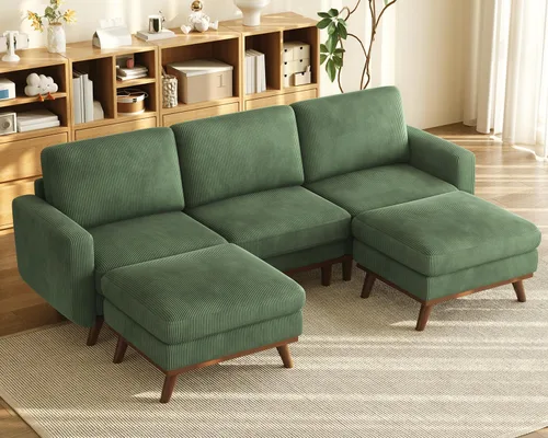 Miniatura 50 de Vesgantti Sofá modular en forma de U de 119 pulgadas, sofá modular de pana con asiento profundo y soporte de resortes, sofá convertible con 2 Beige
