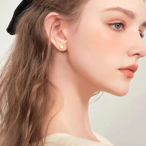Miniatura 2 de Aretes de oro amarillo de 14 quilates, diseño de puntos, estrellacorazón, lindos aretes clásicos de oro para mujer