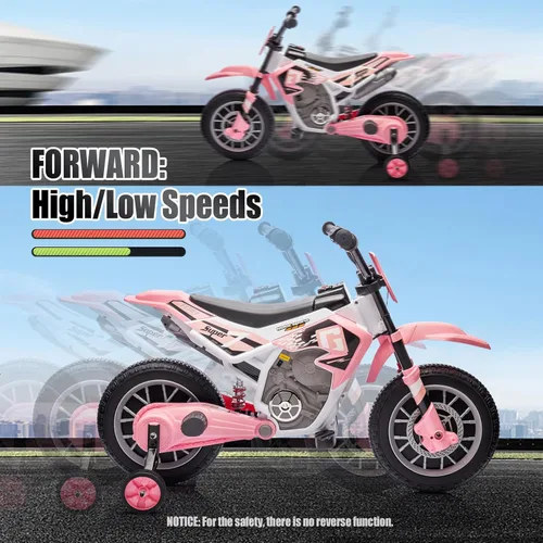 Miniatura 3 de JOYLDIAS Motocicleta de cross para niños, 12V7AH con batería, motocicleta para niños, bicicleta de calle todoterreno con música, ruedas de Rosa
